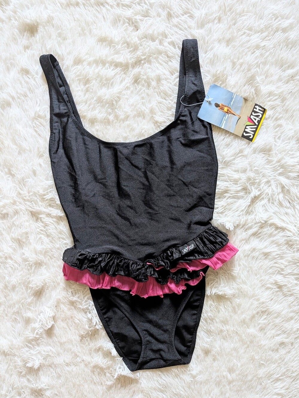 80s Vintage European High Leg Cut Low Back Cheeky Ruffle Swim by Smash NWT $115